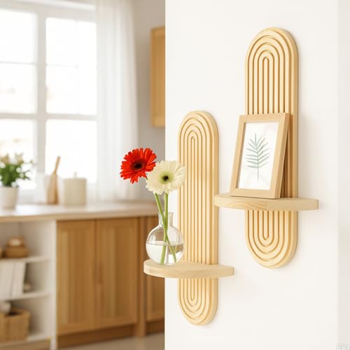 Artilady Boho Shelf Wall Decor, Solid Wood Floating Shelves Srorage Display - color: Beige a