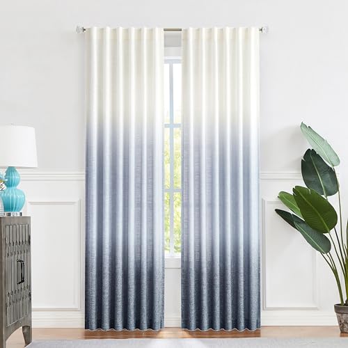 Ombre Backtab Semi Sheer Curtain, Cream White to Indigo Blue, 50"Wx84"Lx2 - color: Indigo Blue, size: 50"W x 84"L (Pack of 2)