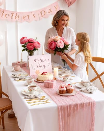 Pureegg 6 Pack Cheesecloth Table Runner 120 Inch Dusty Pink - color: Dusty Pink, size: 120" - 6 Packs