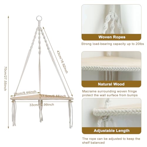 Artilady Macrame Corner Shelf Wall Hanging, Boho Floating Shelves Storage - color: White - 1 Tier