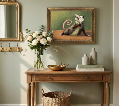 Vintage Gold Carved Framed Funny Opossum Canvas Wall Art, Humor Opossum Painting Picture Wall Decor, Quirky Animal Poster Print Artwork, for Living Room Bedroom Home Office Decroation 9x11in - color: Humorous Possum, size: 11"L x 9"W