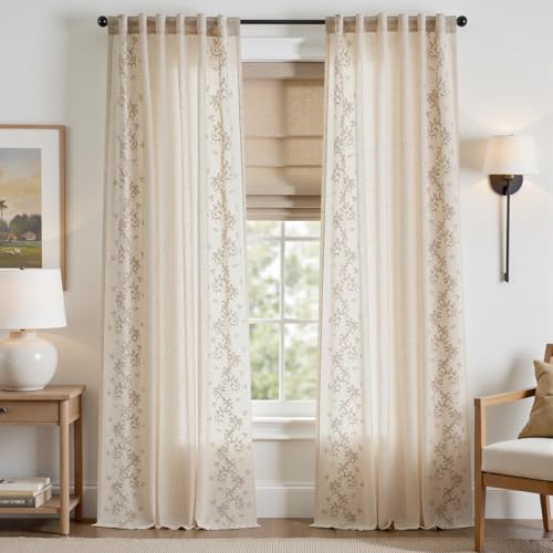 jinchan Floral Linen Curtains, Back Tab 50x96 Inch, 2 Panels Beige - color: Vine | Beige, size: 50"W x 96"L (Pack of 2)