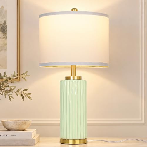 JUNNAI 25" Modern Green Ceramic Table Lamp for Living Room Bedroom EndTable - color: Light Green-25"