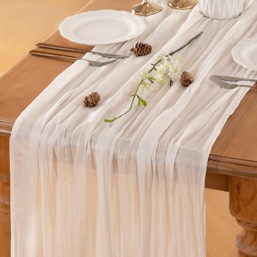 Ivory Cheesecloth Table Runner Fall Boho Wedding Birthday Home Decor - color: Ivory, size: 14ft