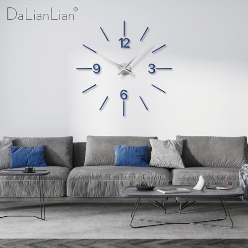 DIY Wall Clock, 3D Mirror Effect, Adjustable up to 65 in, Blue - color: Blue