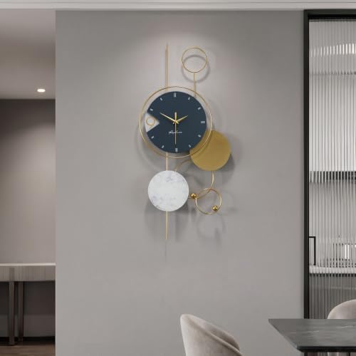 Cuspin Modern Wall Clock for Living Room Decor, Large Teal Gold Metal Clock - color: Blue Gold Geometric