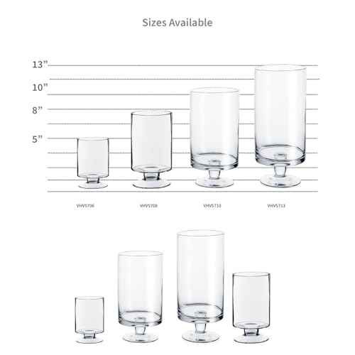 WGVI Clear Glass Pedestal Hurricane Candle Holder, 6"+8"+10" H, Decorative Vase for Pillar Candles, Short Stemmed Candleholder Cylinder, Tabletop, Home Décor, 1 Set of The Smaller 3 Sizes - size: 6", 8", 10" H (3-Piece Set)