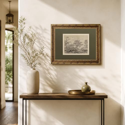 Kofeehic Vintage Framed Tree Sketch Wall Art Rustic Green Canvas Pictures - color: Forest Tree, size: 16"L x 12"W