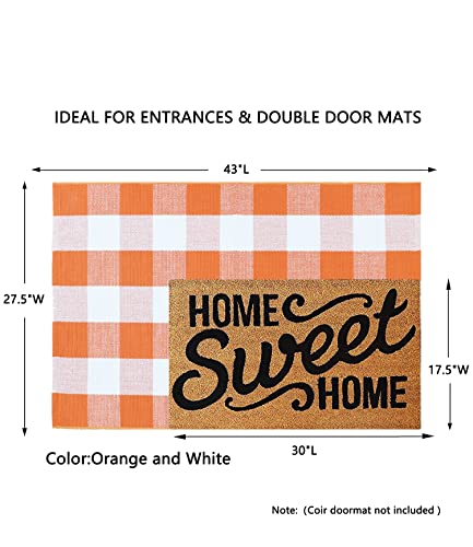 MUBIN Fall Decor Cotton Buffalo Plaid Rug, 27.5x43 Orange White Outdoor Rug Front Door Decorative Mat, Washable Halloween Doormat Foldable Area Rug Layered Door Mats Rug for Front Porch, Entryway - color: Orange White Plaid, size: 2'3" x 3'7" (Rectangular