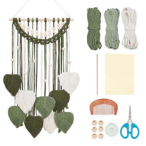 ORIGACH DIY Macrame Leaf Wall Hanging Kit Boho Macrame Leaf Tapestry Kit for Adults Beginner Handmade Macrame Feather Wall Hanging Decor for Living Room Bedroom