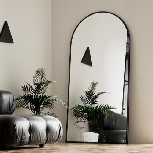 VooBang Oversized Full Length Mirror, 71" x 30" Arch Floor Mirror with Stand, Aluminum Alloy Frame Full Body Mirror for Bedroom Bathroom Living Room Decor, Black - color: Black, size: 71"L x 30"W