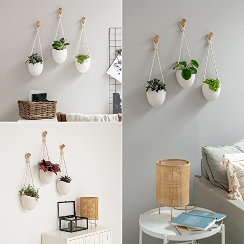 Kazai.® | Porcelain Wall Vases | 3 Piece Set | Including Wooden Hooks | Matte White - color: White (Matte), size: Set of 3 - Large