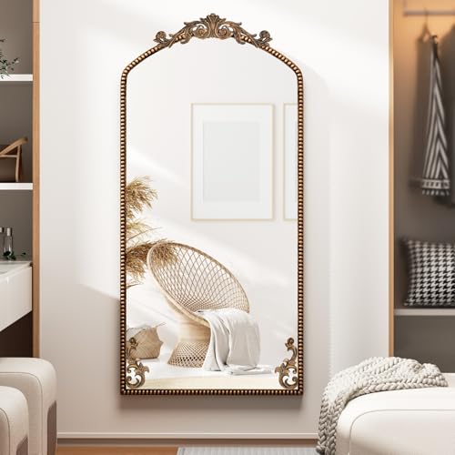 Gold Arched Full Length Mirror 71"×32", Large Traditional Vintage Baroque Inspired Floor Mirror, Ornate Antiqued Bronze Mirror for Wall, Living Room/Bedroom/Hallway/Home Decor - color: Retro Gold, size: 71"L x 32"W
