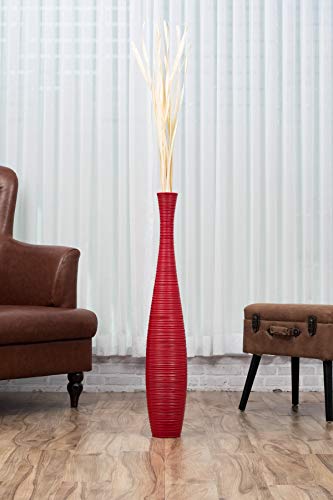 Leewadee Large Red Home Decor Floor Vase – Wooden 36 inches Tall Farmhouse Decor Flower Holder for Fake Plant and Pampas Grass - color: Red, size: 34 inches