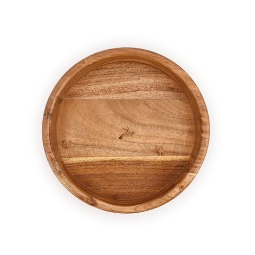 Kaizen Casa Fruit Bowl Acacia Wood Round White Decorative Bowls for Rustic Home Decor Table Centerpieces for Veggies, Fruits (8"x 8" x 2.5")