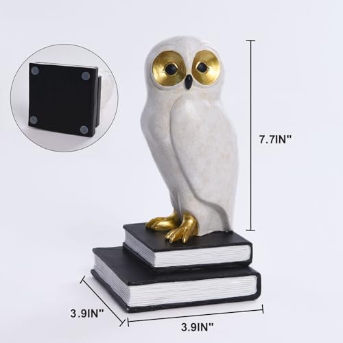 Book Ends for Shelves, Owl Decorative Bookends Bronze Bird Book Stopper Unique Kids Book Holders with Anti-Slip Base Luxurious Bookends for Kids Rooms Office Home Decor(White) - color: Owl-white