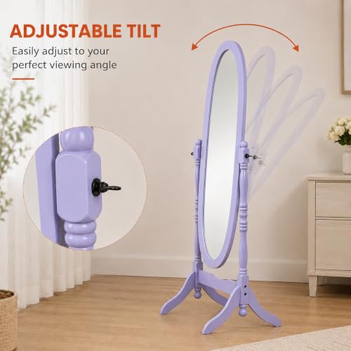 Cheval Mirror Full Length Floor Mirror with Stand, Adjustable Oval Wood Standing Mirror, Freestanding Dressing Mirror for Bedroom, Living Room and Dressing Area (Purple) - color: Purple