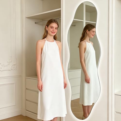 QDSSDECO 63" x 24" Wavy Full-Length Mirror with Stand, Frameless - color: Led Cloud-2