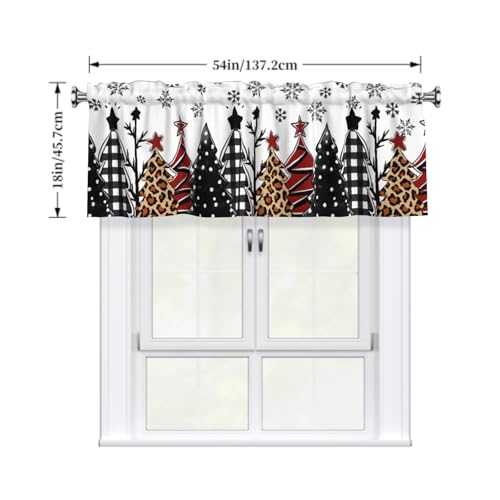 Christmas Valances for Windows - Red Black Xmas Tree Snowflake Valance Curtains with Rod Pocket Winter Colorful Decor for Kitchen Bedromm Laundry Windows 54 x 18 Inches, 1 Panel - color: Christmas Tree Colorful