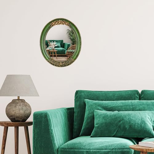 Oval 11.8x10 inch Resin Vintage Mirror - color: Green