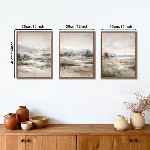 3Pcs Abstract Mist Countryside Blue Beige Mountains Canvas Wall Art 12"x16" - color: Abstract Mist Mountains Marsh, size: 12"x16"x3Pcs