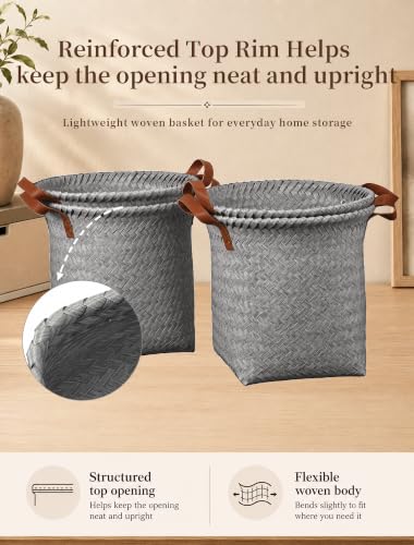 Wicker Storage Baskets, 4 Pack Woven Baskets for Shelves, Grey - color: Round Gray