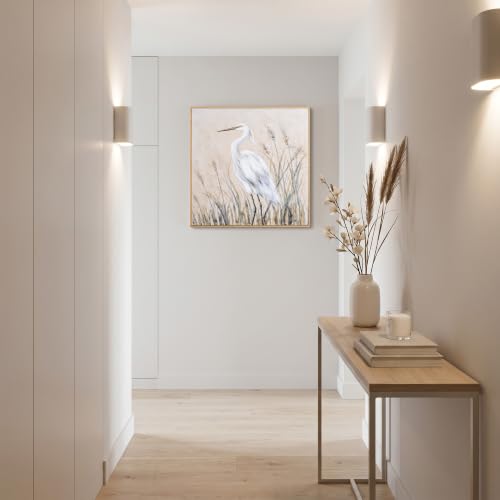 Eonzeun Framed Textured Canvas Wall Art, 24x24 Inch Wabi-Sabi Neutral Tone Egret Painting for Living Room, Dining Room, Office - color: Egret-1, size: 24"L x 24"W