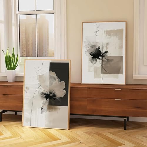 2Pcs Neutral Abstract Wall Art Floral Pictures Modern Minimalist Posters Prints Beige Brown Black Flower Wall Decoration for Living Room Bedroom Bathroom Office 16x24in Unframed - color: Poster, size: 24L" x 16W"