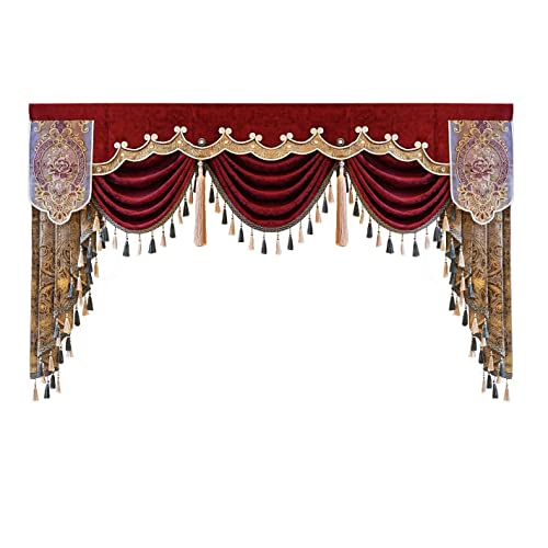 Luxury Burgundy Waterfall Valance Curtain, Floral Embroidered Swag Valance - size: 98"W x 47"L (Pack of 1)