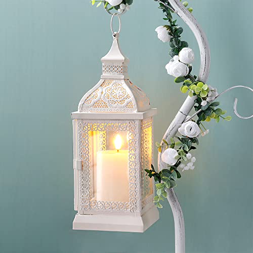 TRIROCKS Decorative Candle Lantern 13'' High Metal Candle Holder Cream - color: Cream, size: 13''H