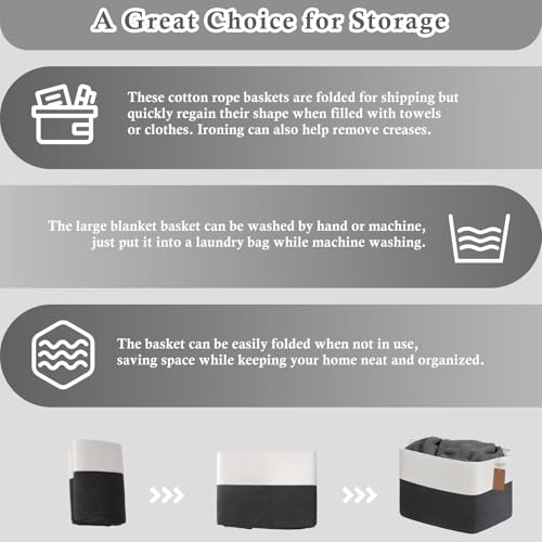 Goodpick 50L Large Woven Rope Storage Basket, Rectangle, Dark Gray - color: Dark Gray, size: 18"L x 14"W x 12"H