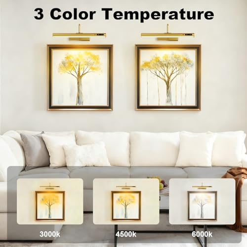 14-Inch Battery Operated Picture Light, Gold Finish Rechargeable Art Light - color: Brass