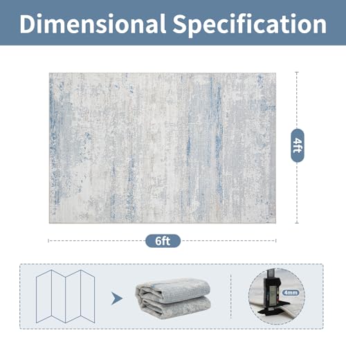 Washable Rugs 4x6 Area Rugs for Living Room,Bedroom,Dining Room,Kids Room - color: Blue-griege-brown-beige-white, size: 4' x 6' (Rectangular)