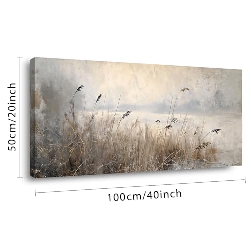 LASMOND Vintage Meadow Wall Art for Living Room Reed Grass Canvas Painting Prints Large Retro Rustic Cottagecore Countryside Landscape Farmhouse Bedroom Artwork Home Decor (40x20 Inches) - color: Vintage Meadow Wall Art (S069), size: 40"L x 20"W