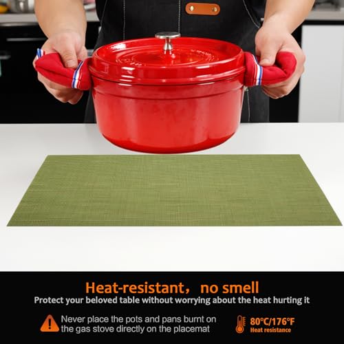 Green Vinyl Placemats Set of 6, Heat Resistant Table Placemats - color: Green