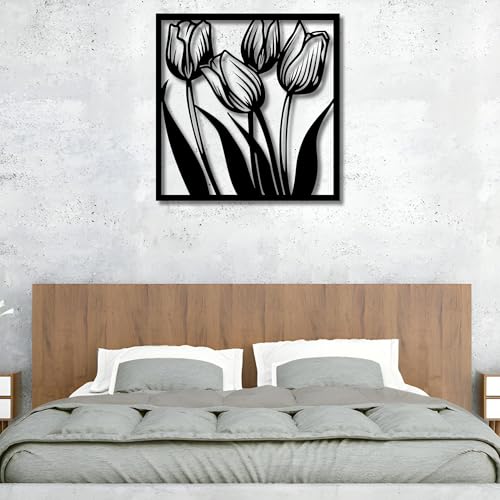 Metal Wall Decor | 17'' x 17'' x 0.05'' Tulips Art Themed Wall Decorations | Handmade Indoor and Outdoor Wall Art (17'' x 17'', Tulips, Black) - size: 17'' x 17'', style: Tulips