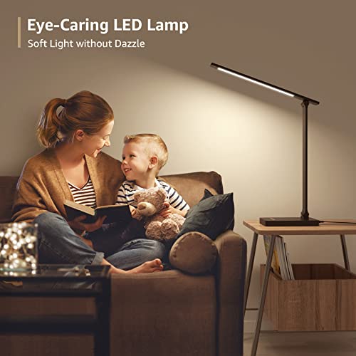 Lepro Desk Lamp with USB Charging Port for Home Office, 650LM 9.5W, Black - color: Black