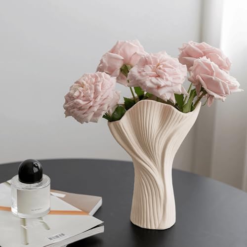 Ceramic Vase for Home Decor, Matte Beige Modern Farmhouse Vase