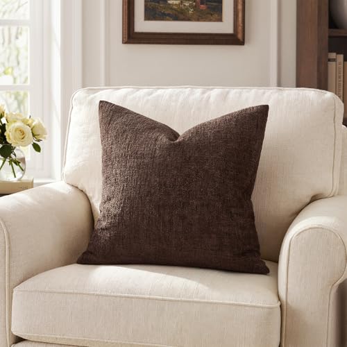 MIULEE Fall Couch Pillow Covers Textured Chenille 18x18 Beaver Fur - color: Beaver Fur, size: 18" x 18" (Pack of 2)
