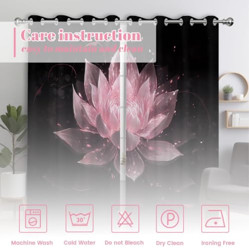 Black and Pink Blackout Curtains, Lotus Drapes 63 inches length, 2 Panels - color: Black and Pink, size: 52"W x 63"L (Pack of 2)