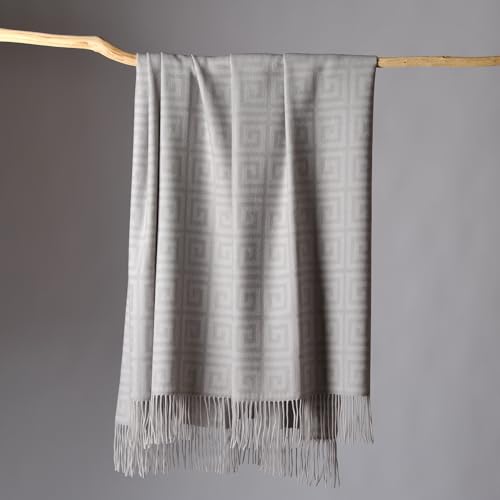 CUDDLE DREAMS Premium Cashmere Throw Blanket with Fringe (Greek Key) - color: Greek Key