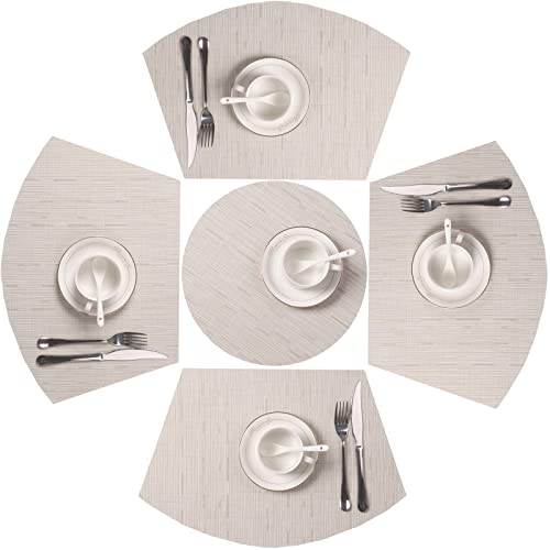 SHACOS Small Round Table Placemats Set of 5 Wedge Shaped Place Mat with Centerpiece Round Mat Heat Resistant Table Mats Washable (5, Beige) - color: Beige