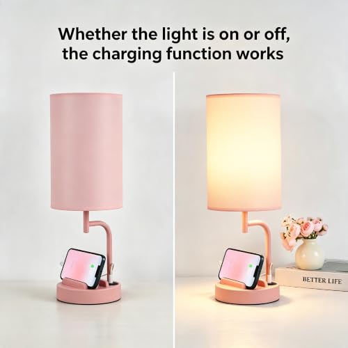 Dreamholder Touch Control USB Table Lamp with USB C/A & AC Outlet, 3-Way Dimmable Bedside Lamp, Modern Nightstand Lamps for Bedroom Living Room Guest Room Office, Bulb Included, Pink - color: Pink