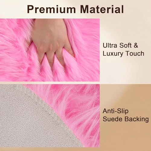 duduta Hot Pink Faux Fur Sheepskin Round Rug 4x4 ft, Fluffy Shag Circle Rug - color: Hot Pink, size: 4' x 4' (Round)