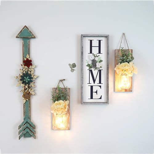 Rustic Wall Decor Set of 2, Brown - color: 13.4"H Brown + Rose