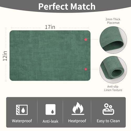 Maxpearl Faux Leather Placemats Set of 6, Easy to Clean, Dark Green - color: Dark Green