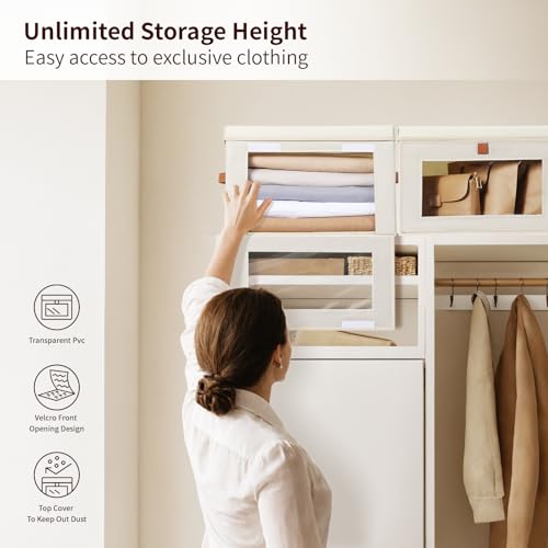 Homsorout Large Closet Storage Organizer - Clothes Storage Bins with Handles & Window, Collapsible Decorative Boxes with Lids, Fabric Containers for Living Room, Dorm, 2 Pack, Beige - color: Beige, size: Large - 2 Pack