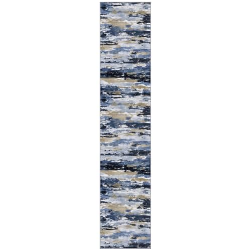 Abstract Washable Runners for Hallway 3x12 Runner Rug Non Slip - color: Navy / Blue / Taupe, size: 3' x 12' (Runner)