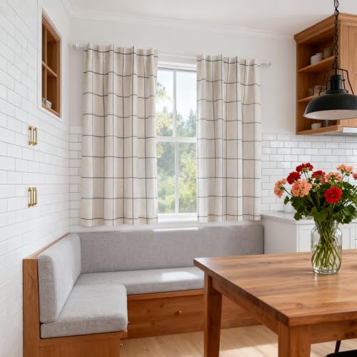 MYSKY HOME 100% Blackout Plaid Linen Curtains 63 Inches Long Double Layer Farmhouse Thermal Insulated Checkered Print Drapes with Rod Pocket Back Tab for Living Room Bedroom, 2 Pcs, 52"Wide, Deep Grey - color: Deep Grey, size: 52"W x 63"L (Pack of 2)