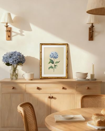 InSimSea Gold Bamboo Framed Wall Art,Vintage Hydrangea Flower Print,11x14In - color: Hydrangea Flower